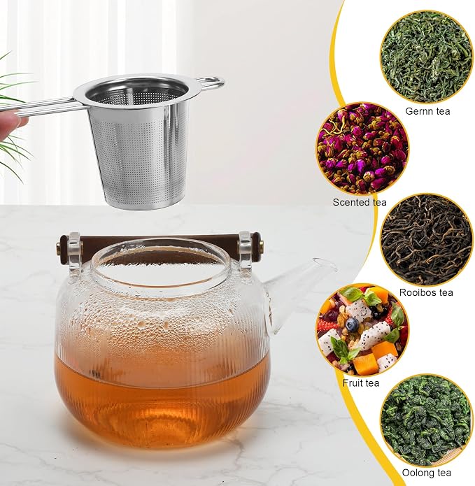 2pcs Tea Diffuser, Stainless Steel Tea Strainer Fine Mesh Tea Infuser with Double Long Handles Loose Leaf Tea Steeper for Mugs Cups Teapots (Silver)