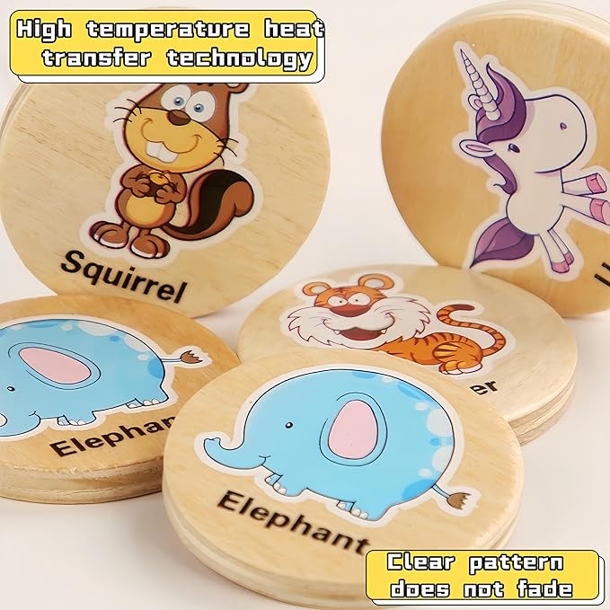 Memory Game for Kids, 20Pcs Wooden Flash Cards for Toddlers Memory Matching, Educational Animal Toys Preschooler Early Memory Practice Learning Travel Activities, Gifts for Boys Girls Age 3-6
