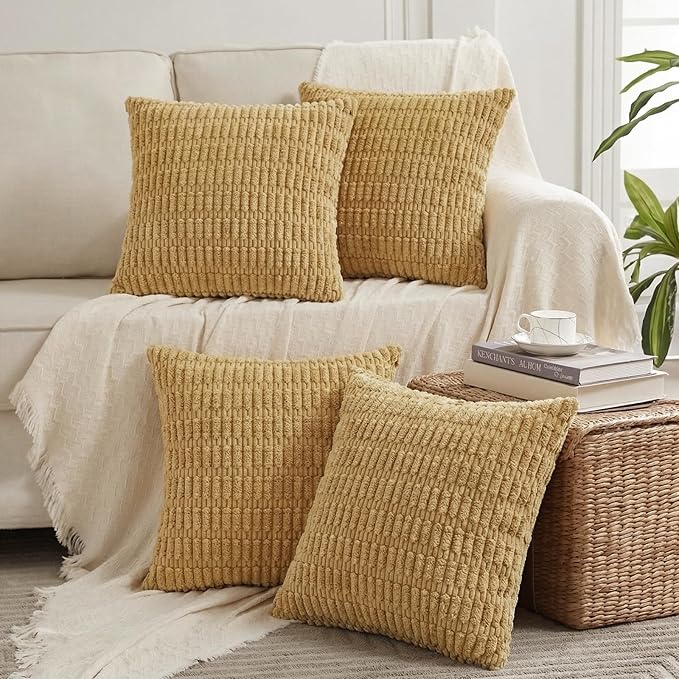Fancy Homi 4 Packs Decorative Throw Pillow Covers for Living Room Couch Bed, Modern Farmhouse Boho Home Décor Accent Cushion Case, 16" x 16", Mustard Yellow
