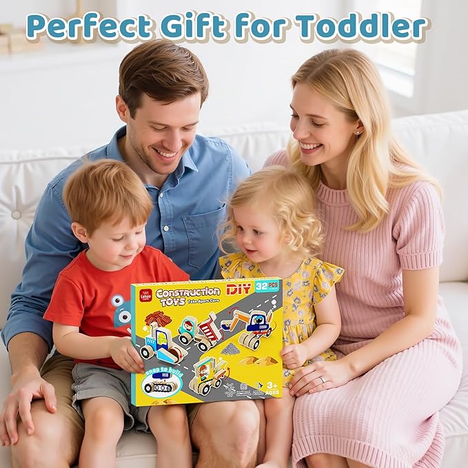Lehoo Castle Montessori Toys for 3 Year Old, Take Apart Construction Truck STEM Toy for 3-4 3-5 4-5 Year Old Boys, Snap Together Wooden Educational Learning Building Toys Gift for Toddlers