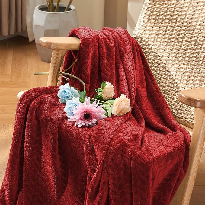 inhand Fleece Throw Blanket, Super Soft Fuzzy Blanket for Couch Sofa Bed Office, Cozy Plush Fleece Blanket Throw Size, Washable Lightweight Flannel Blankets Throw for All Season(50”x60”,Burgundy)
