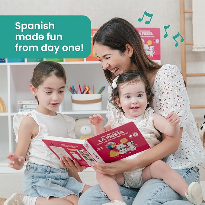 Binibi Spanish Musical Book Colors at The Birthday Party | Spanish Learning for Kids | Bilingual Book for Babies & Toddlers 1-3 | Libro en español para bebés