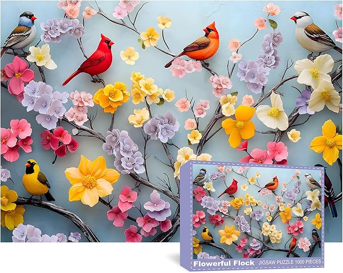 1000 Piece Puzzle for Adults, Bird Flower Puzzle, Impossible Jigsaw Puzzles 1000 Pieces for Home Decor (Flowerful Flock)