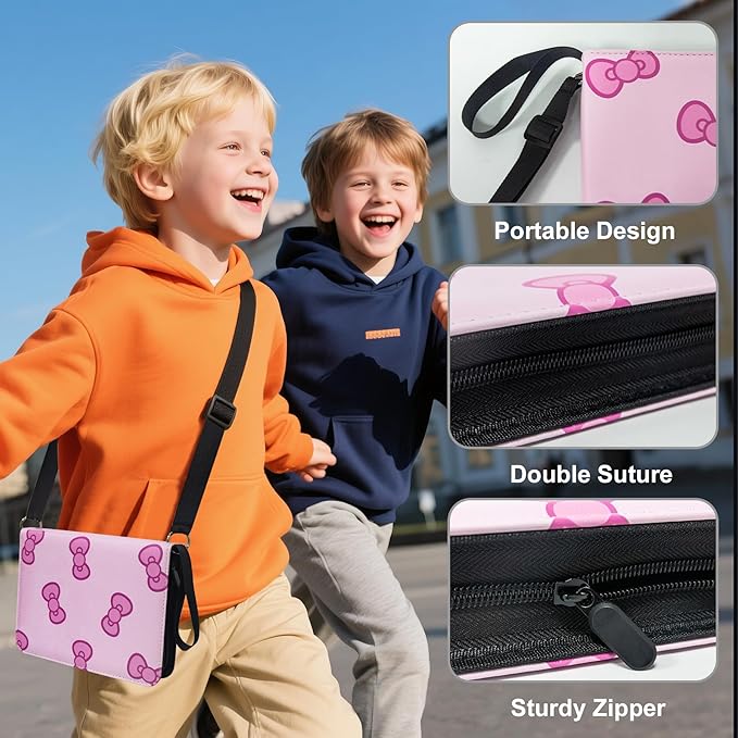 Pink Card Binder for Girls, 4 Pocket with 50 Sleeves up to 400 Trading Cards Binder, Waterproof Card Storage Bag with Shoulder Strap