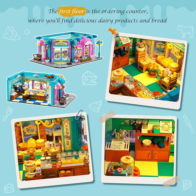 INSOON Castle Dairy Bakery Store Building Set with Light, 1689 PCS City Dairy House Building Block Toy with Milk Cake Bread, Home Decor Construction Model Kit for Adults Teens Kids Boys Girls Ages 12+