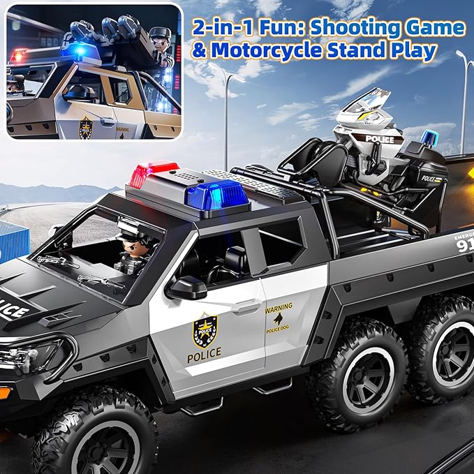Police Car Toys for Boys 3-5, Play Vehicles for Boys Girls Ages 3-12 with Light and Sound, Role Playing Police Truck Toys, Toddler Truck Gifts for Kids Ages 4-8