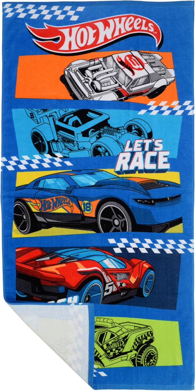 Franco Kids Super Soft Cotton Bath/Pool/Beach Towel, 58 In x 28 In, Hot Wheels