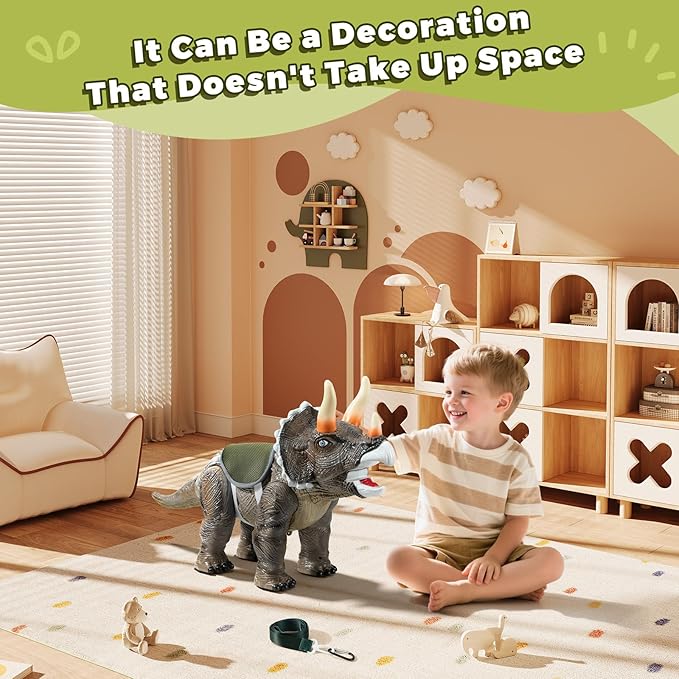 Twinkoo Dinosaur Ride On Toy Cars for Kids, Realistic Triceratops Push Car with Three Sound Effects,Sound and Light Effects PP Wheels for Indoor/Outdoor Play,Best Gift for Kids(Triceratops)