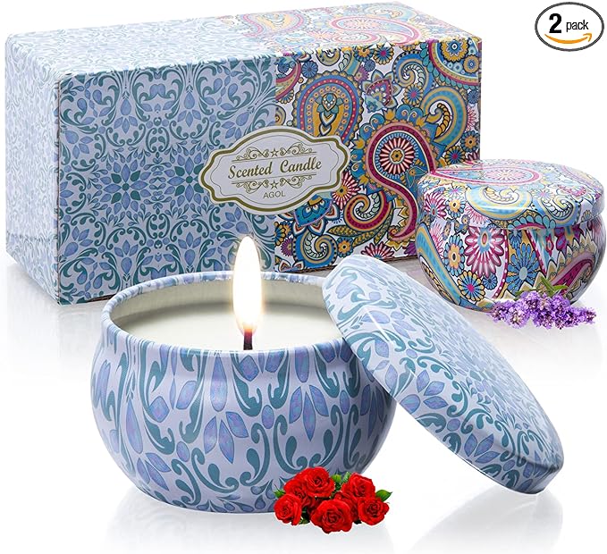 2 Pack Scented Candles, 2.5 oz Aromatherapy Candles for Home Scented, Natural Soy Candles with Floral Scents, Portable Small Jar Candle Set for Travel, Spa, Bath, Yoga, Home Decor Candle