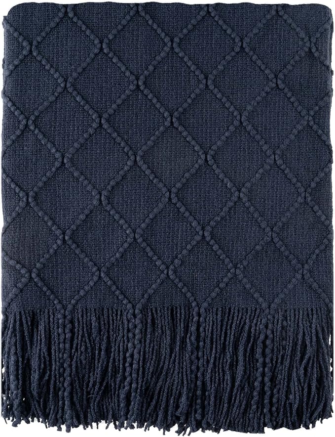 BATTILO HOME Navy Throw Blanket for Couch, Decorative Navy Blue Throw Blanket for Sofa Bed Room Decor, 50"x60" | Decorative Dark Blue Throw Blanket for Sofa Bed Room Decor, Knit Throw Blanket for Home Decor