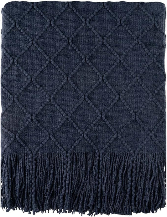 BATTILO HOME Navy Throw Blanket for Couch, Decorative Navy Blue Throw Blanket for Sofa Bed Room Decor, 50"x60" | Decorative Dark Blue Throw Blanket for Sofa Bed Room Decor, Knit Throw Blanket for Home Decor