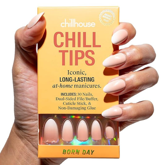 Chillhouse - Chill Tips, Press on Nails Kit - Born Day (Almond) - 30 Nail Shapes & Sizes - Up to 2 Weeks of Wear - Customizable Fit - Reusable - Latina Founded & Women Owned - Beauty & Self Care