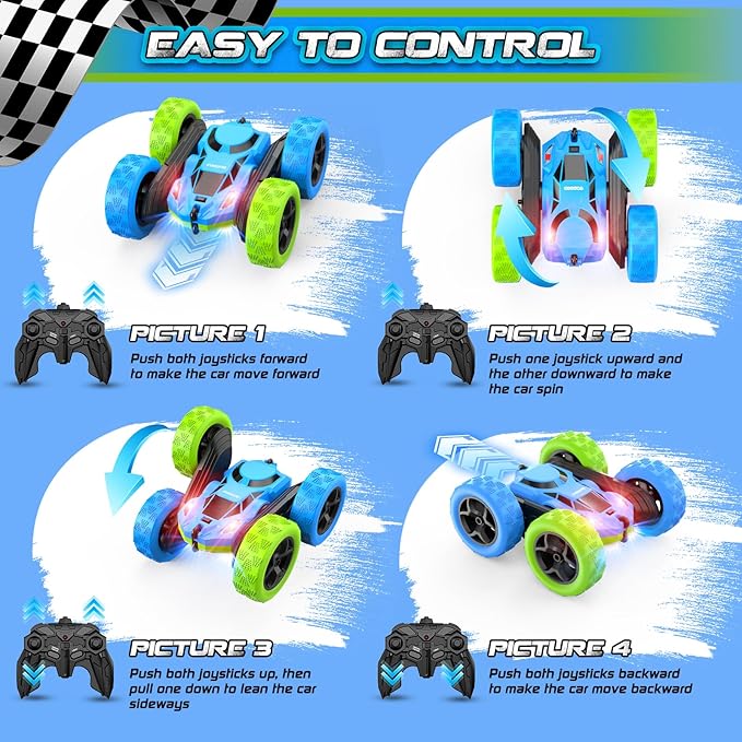 cosone Remote Control Car for Kids Ages 6+, RC Cars Stunt Car Toy 4WD Double Sided 360° Rotating Remote Control with Headlights, Birthday Xmas Gifts for Boys 6 7 8 9 10 11 12 Valentines Day Gifts