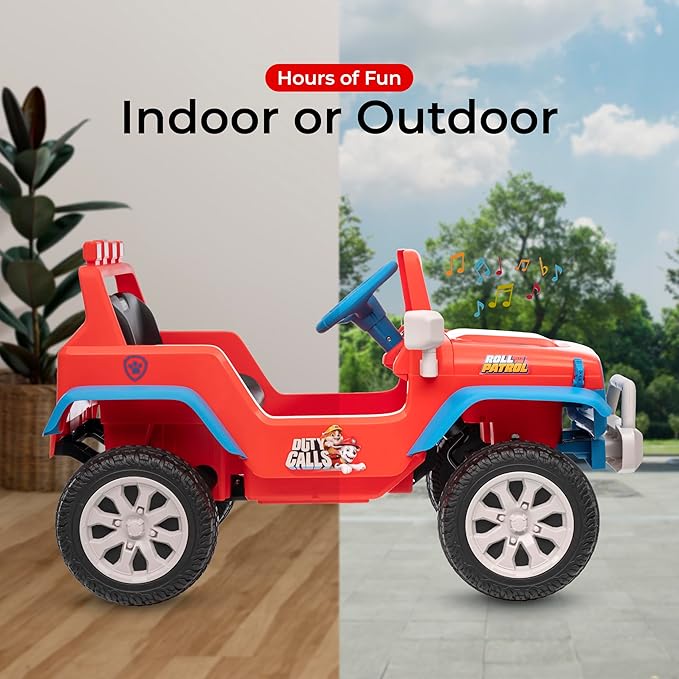 Paw Patrol - 12V Kids Ride On Jeep with Rechargeable Battery, LED Headlights, Press-Button Start, Durable Wheels, Forward & Reverse Drive, Contoured Seat