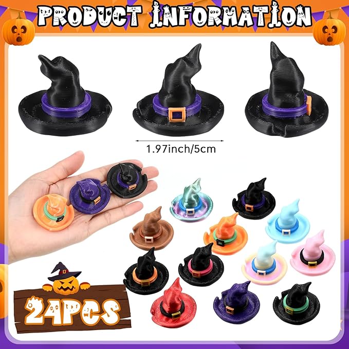 Honoson 12 Pcs 3D Printed Fidget 3D Printed Witch Hat Small Animal Flexible Cute Articulating Pet Stress Relief Fidget for Play and Display(5cm)