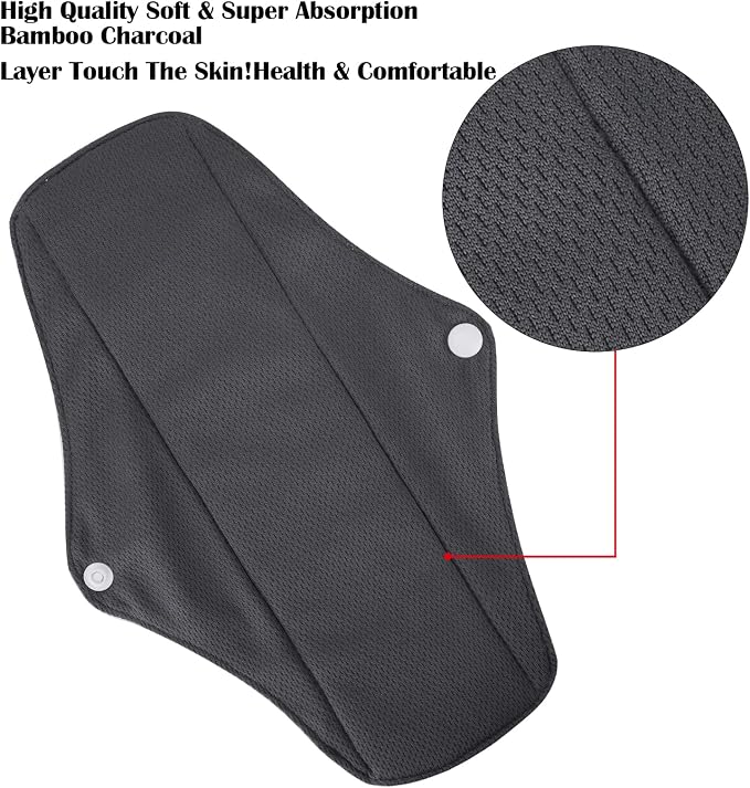 PHOGARY Reusable Menstrual Pads, Breathable Mesh Surface Cloth Sanitary Pads Set for Heavy Flow with Wet Bag, Washable Overnight Cloth Panty Liners with Wings for Women