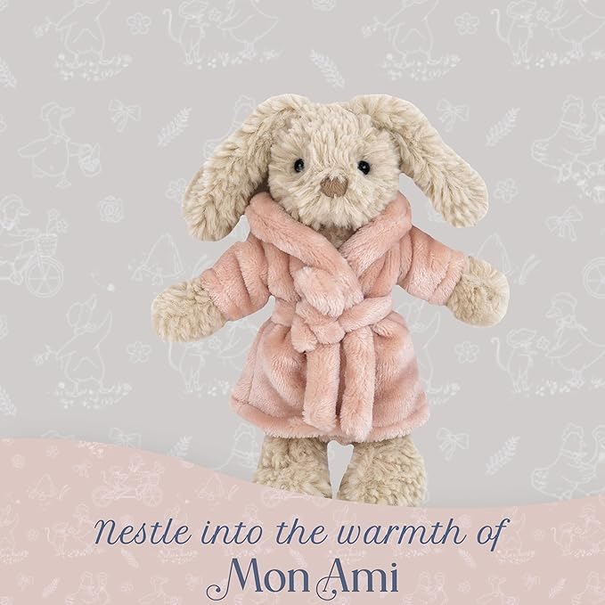 MON AMI Robe The Bunny Plushie – 9" Stuffed Animal Plush Toy for Kids, Soft and Cuddly Bunny Plush Toy, Cute Easter or Birthday Gift, Huggable Toy, Adorable Stuffed Toy for Children