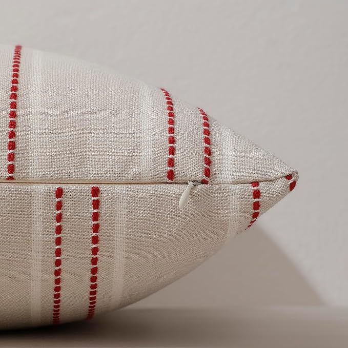 Hckot Christmas Throw Pillow Covers 22x22 Set of 2 Xmas Decor Pillows Red | Textured Striped, Xmas Decorations, Winter Holiday Decorative Pillow Covers, Sofa Living Room Farmhouse Decor