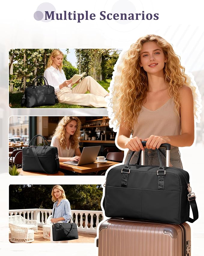 Gym Bag for Women,Travel Duffle Bag for Travel with Wet Pocket Weekender Overnight Carry On Tote Bag Luggage Bag with Trolley Sleeve Personal Item Travel Bag Hospital Diaper Bag Black