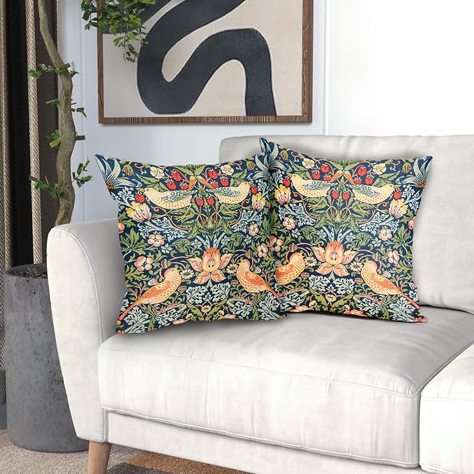 Chinoiserie Blue Sage Green Teal Pimpernel Pillow Covers 22x22 Inch Set of 2 Colorful Floral Bird Red Strawberry Pillow Cases Vintage Flower Throw Pillowcases Home Decor for Couch Patio Sofa Porch