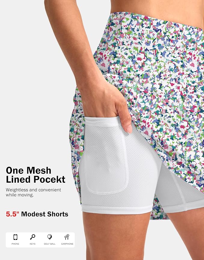 20" Skorts with 3 Pockets | Knee Length, High waisted, Slit Side, Casual, Summer, Travel, Athletic, Tennis, Golf, Skirts for Women