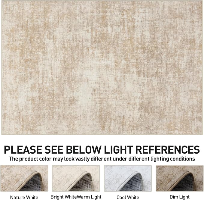 6x9 Area Rugs Washable Rug: Large Modern Abstract Living Room Rug Soft Anti-Skid Thin Carpet Indoor Floor Non-Shedding Carpets for Bedroom Dining Room Farmhouse Nursery Home Office Beige