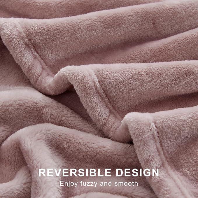 Hansleep Throw Pink Fleece Blanket, Soft Flannel Bed Blanket | Fuzzy Cozy Blanket 50x60 Inches, Multi-use for Bed, Sofa, Couch, Travel, Camping, All Season Warm Lightweight Cover