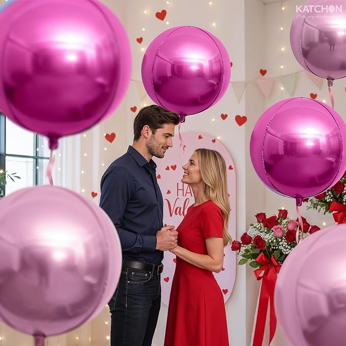 KatchOn, Pink Balloons - 22 Inch, Pack of 6 | Rose Gold Mylar Balloons for Princess Birthday Party Decorations | Valentines Balloons for Galentines Day Decorations | Baby Shower, Bachelorette Party
