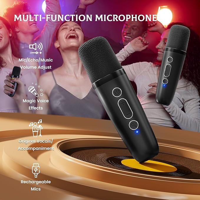 Karaoke Machine for Kids, 2026 TOP Toys Birthday Gifts Ideas for Girls Ages 4, 5, 6, 7, 8, 9, 10, 12+ Years Old, Portable Mini MP3 Player with 2 Wireless Mics for Party