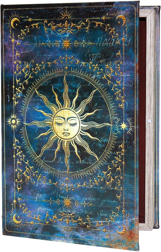 Celestial Sun Tarot Card Box – Vintage Magic Book Style Storage | With Magnetic Closure, Witchy Keepsake for Crystals, Jewelry & Divination Tools, Gothic Altar Decor, Bohemian Home