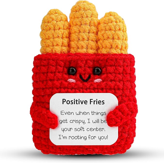 Hoedia Emotional Positive Fries Crochet Gifts: Birthday Gifts for Friend Women Sister Coworkers College Students - Cheer Up Cute Funny Knitted Fries Christmas Stocking Stuffers