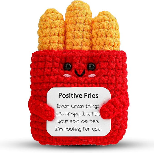 Hoedia Emotional Positive Fries Crochet Gifts: Birthday Gifts for Friend Women Sister Coworkers College Students - Cheer Up Cute Funny Knitted Fries Christmas Stocking Stuffers