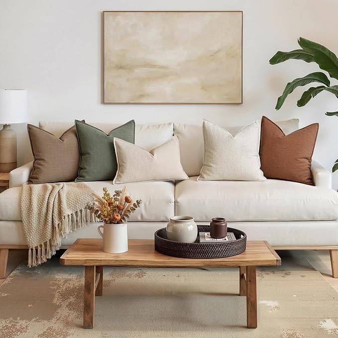 MIULEE Decorative Thick Textured Lumbar Pillow Cover 14x36 in Natural Beige | 1 Pack, Long Linen Blend Body Pillow Cover, Flange Edge Design, Farmhouse Modern Boho Style, Bed Couch Living Room Decor