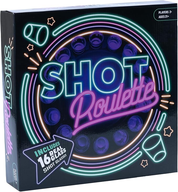 Endless Games Roulette Party Game – Spin the Wheel Tabletop Challenge for Game Night & Parties | Includes Real Glass Mini Cups & Classic Spinner Set |for 2+ Players