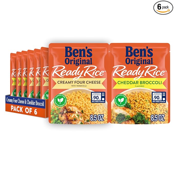 BEN'S ORIGINAL Ready Rice Creamy Four Cheese and Cheddar Broccoli Variety Pack, Easy Dinner Sides, 8.5 OZ Pouch (Pack of 6)