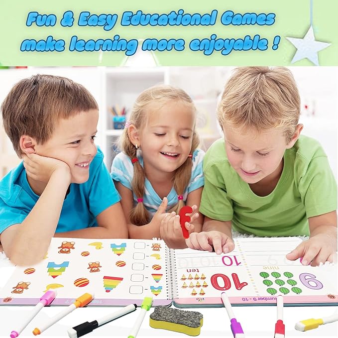 Montessori Preschool Learning Tracing Workbook - Toddler Alphabet and Numbers Handwriting Practice Busy Activity Book Dry Erase, Autism Materials Prek Educational Toy for Kids Age 3 4 5