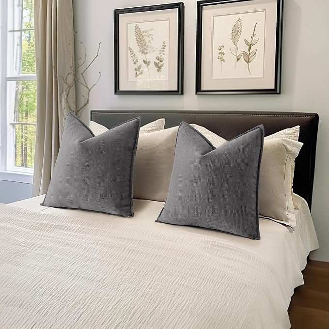 MIULEE Pack of 2 Grey Euro Shams Chenille Pillow Covers 26x26 Inch | Decorative Soft Couch Throw Pillows,Farmhouse Cushion Covers,Elegant Design for Sofa,Bed,Living Room,Summer Decor