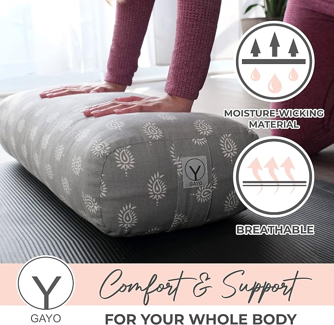 Y O GAYO Yoga Bolster - Made with 100% Cotton, Yoga Pillow Set Includes Extra Washable Cover and Carry Bag