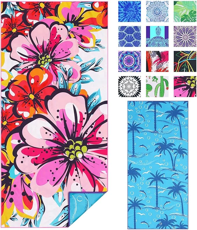 TwoYek Microfiber Thin Beach Towel Lightweight 71x32 inch Oversized Extra Large Sand Free Towels Fast Dry for Travel Pool Camping Sports Beach Accessories Vacation Essential Gift