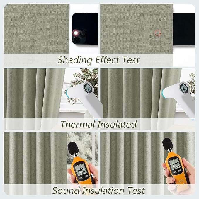 Guken Sage Green 100% Blackout Curtains 132 Inch Length 2 Panels Set for Living Room Bedroom Back Tab Thermal Insulated Black Out Linen Drapes Room Darkening Window Curtains 52x132