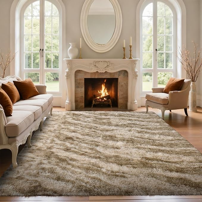 Area Rugs for Living Room 6x9 Feet, Soft Fluffy Shagg Plush Bedroom Rug Non-Slip,Large Carpet for Nursery Kids Dorm Home Decor Zebra Khaki