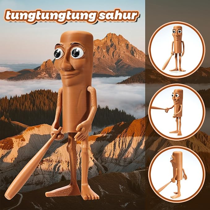 Tung Tung Tung Sahur Figure Toy， Tralalero Tralala Desk Decor, Brainrot Shark Meme, Viral AI Animal Collectible, Funny Desk Decor, Meme Gift(Stick+Shark)
