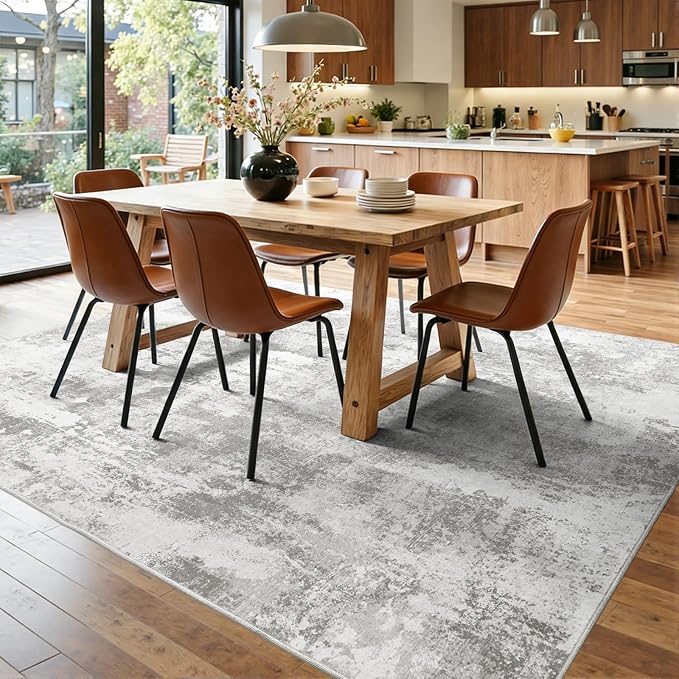 8x10 Ft Large Area Rugs for Living Room, Soft Non-Slip Washable Rugs Modern Abstract Pattern Carpet for Bedroom Indoor Floor Nursery Home Decor (Light Grey)