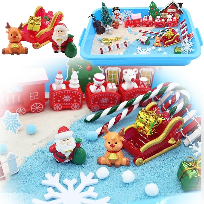 Christmas Sensory Bin Toys,Winter Polar Sensory Bin,Creativity Toy Sensory Bin with Xmas Figurine Ornaments,Stocking Stuffers Gifts