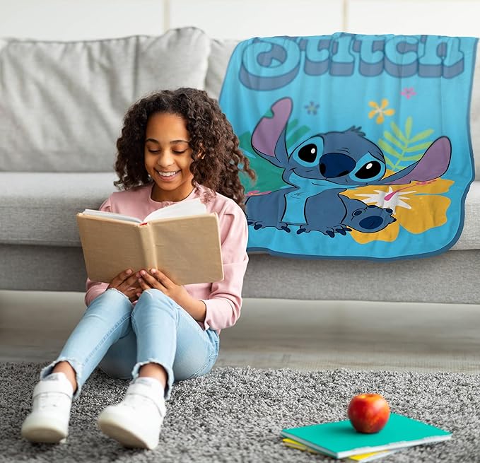 Jay Franco Kids Plush Throw Blanket – Soft & Cozy Fleece Throw for Bedroom & Couch Décor, Official Licensed Product, Blue - Stitch, 40x50 - Travel Blanket