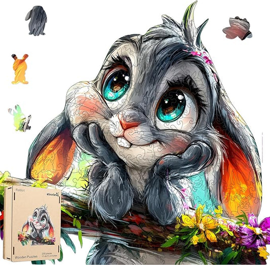Qiuenisray 500 Piece Easter Puzzles for Adults, Wooden Rabbit Jigsaw Puzzles, FSC Certified Royal Unique Shape Animal Puzzle, Creative Gift for Family Game 17.7x18.1 in