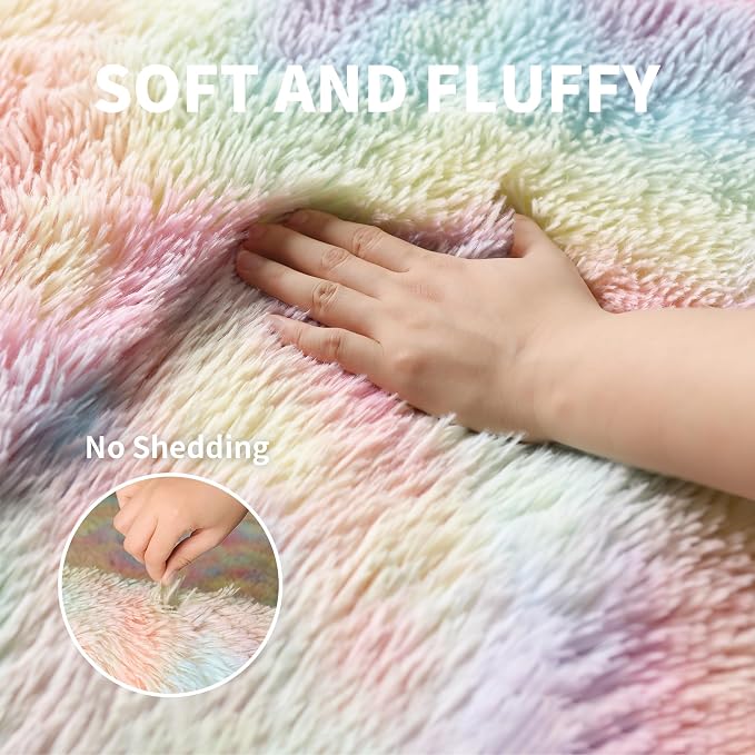5x7 Thick Rainbow Unicorn Rug for Girls Bedroom, Soft Plush Shag Carpet | Area Rug for Living Room, Kids Nursery, Boys Dorm Room, Washable Non Slip Shaggy Carpet