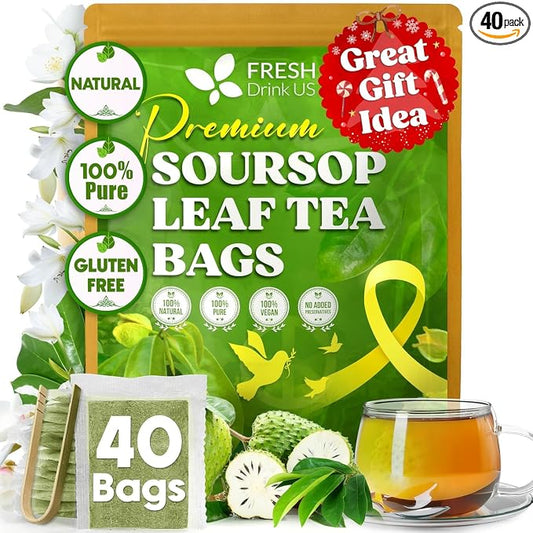 40 Premium Soursop Graviola Leaf Tea Bags, 100% Natural and Pure from Soursop Leaves, Handmade, Made With Natural Materials-Corn Fiber Tea Bag, Sugar/Caffeine/Gluten Free, Hoja Guanabana Tea