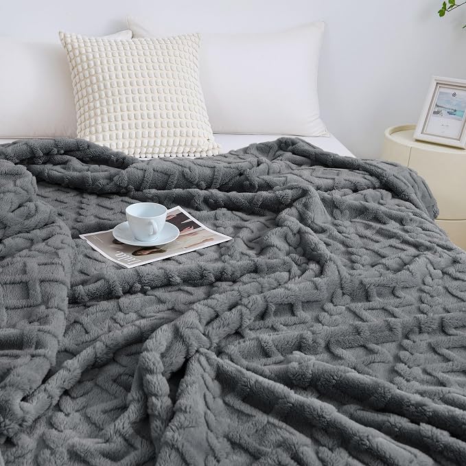 Aganear Fleece Throw Blanket for Bed Couch 90"x90" Grey | Lightweight Fuzzy Throw,Warm Gift for Women,Christmas,Housewarming,Soft,Boho Design for Room Home Decor,All-Season Use