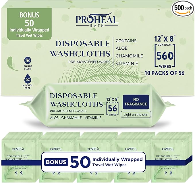 X Large Wet Wipes for Adults - Case of 10 Packs of 56 [560 Count] Disposable Incontinence Wipes, 12" x 8" Body Wipes for Elderly – Bonus 50 Individually Wrapped Travel Wet Wipes